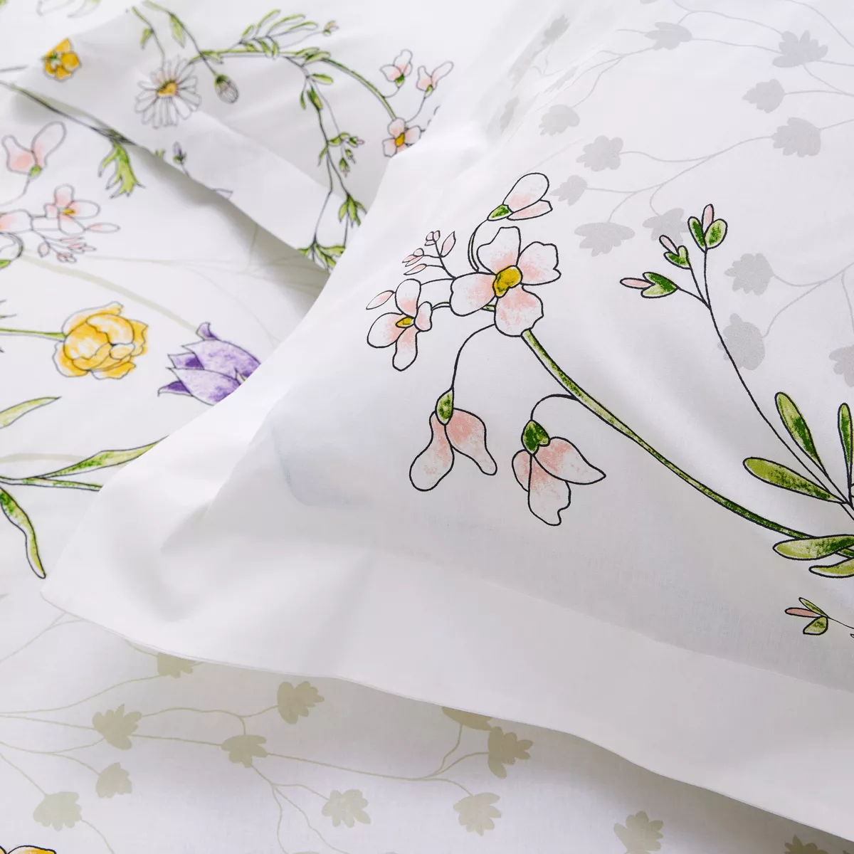 Federa cuscino letto quadrato cotone (65 x 65 cm) Foliflora Bianca