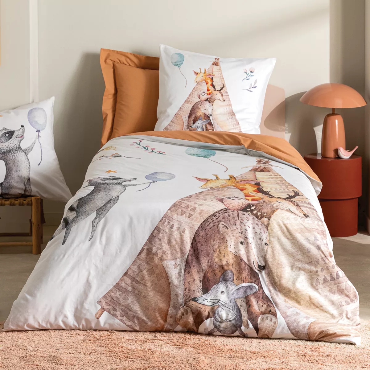 Funda de almohada cuadrada para niños en percal de algodón ( 65 x 65 cm) Tipi Multicolor