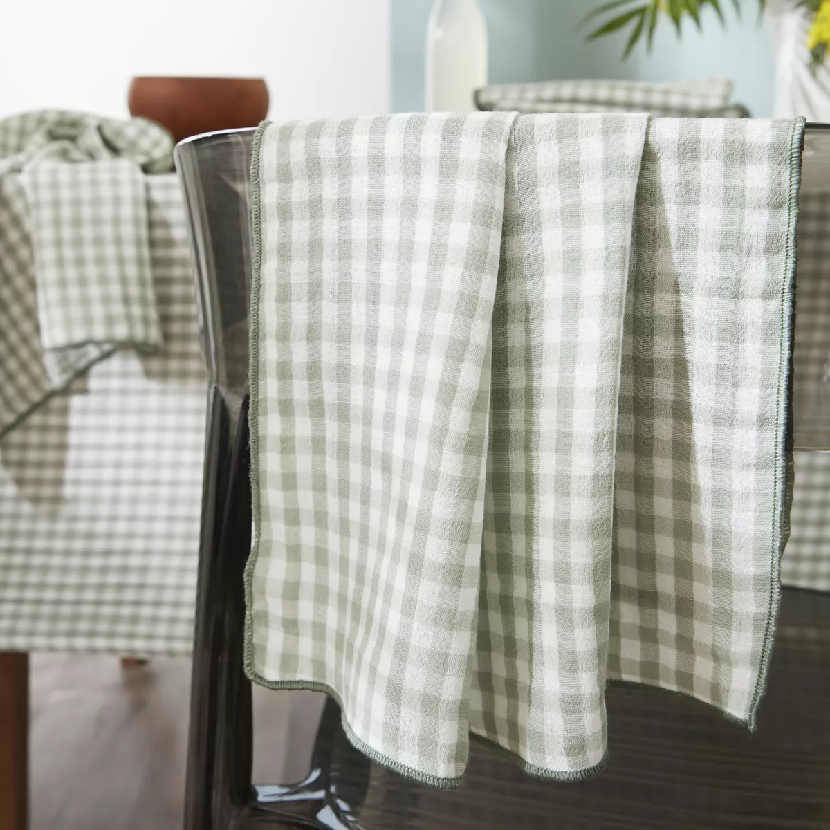 Nappe rectangle 150 x 350 cm Gaze de coton tissŽe teinte VICKIE Eucalyptus