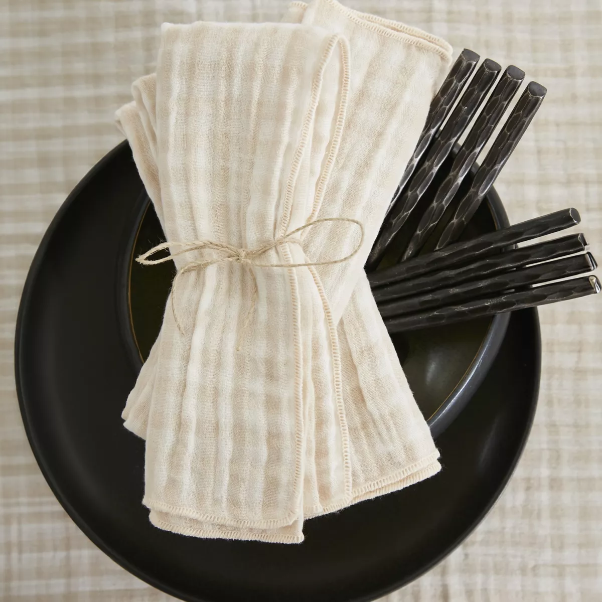 Juego de 3 servilletas gasa de algodón (40 x 40 cm) Vickie Beige