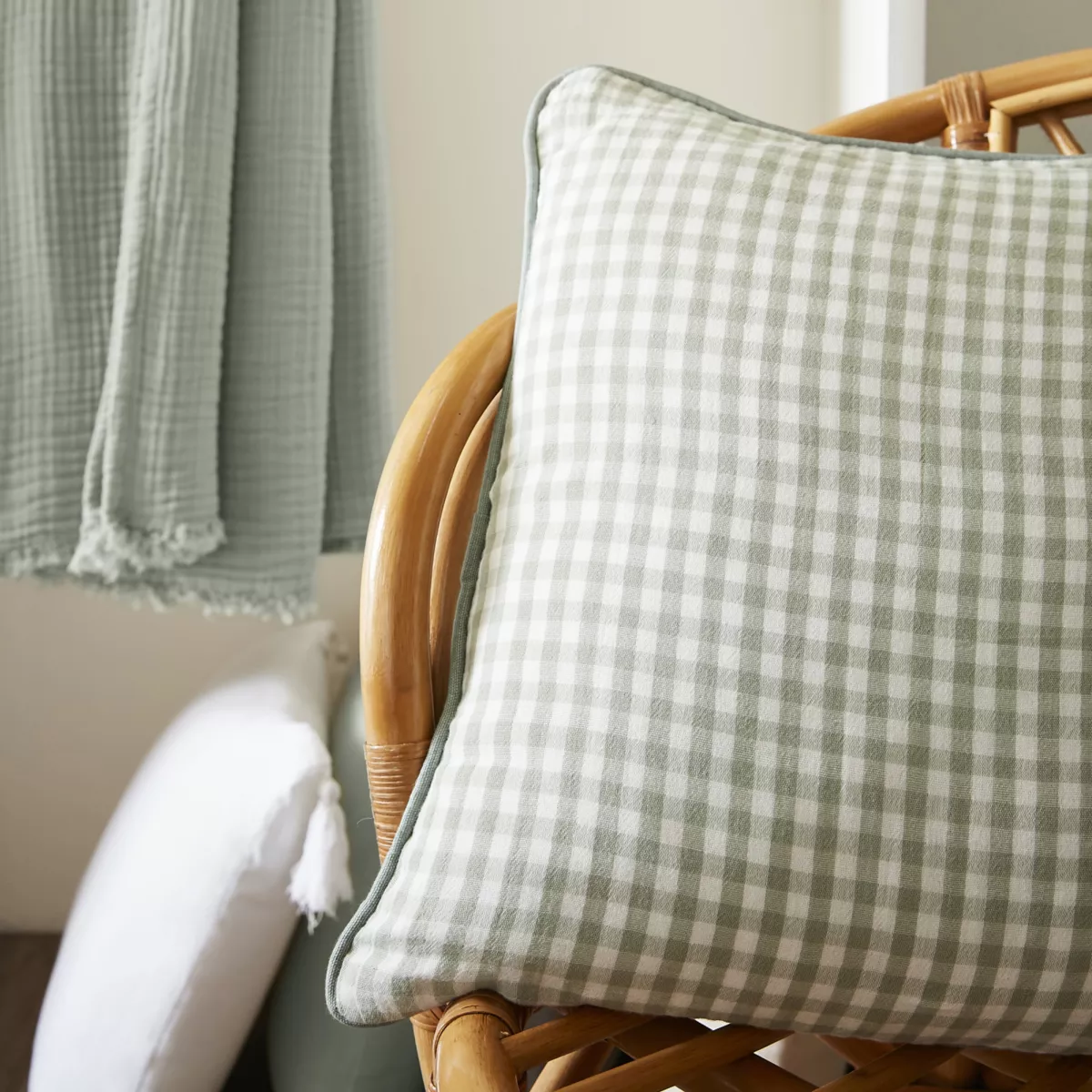 Rechteckiges Kissen Baumwoll-Gaze (40 x 60 cm) Vickie Eukalyptusgrün