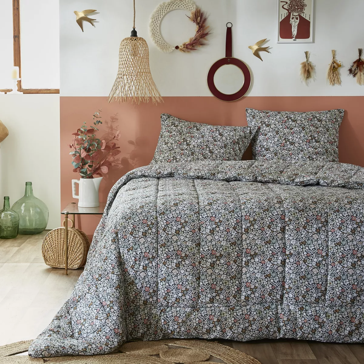 Couette imprimée tempérée (140 x 200 cm) et une taie coton Malia Multicolore