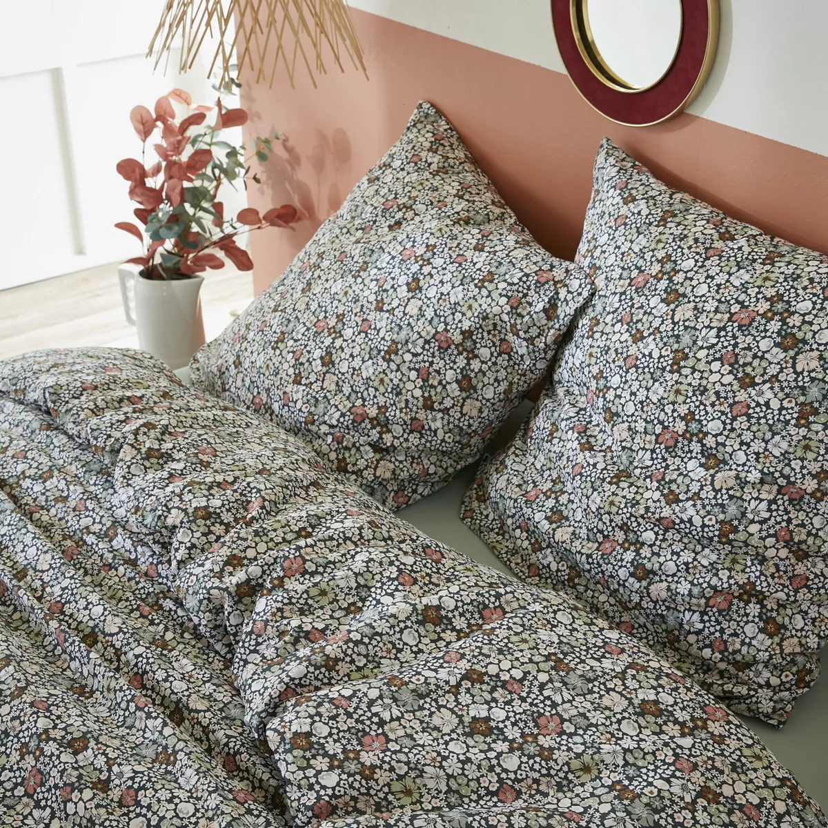 Housse de couette et deux taies coton (240 x 220 cm) Malia Multicolore