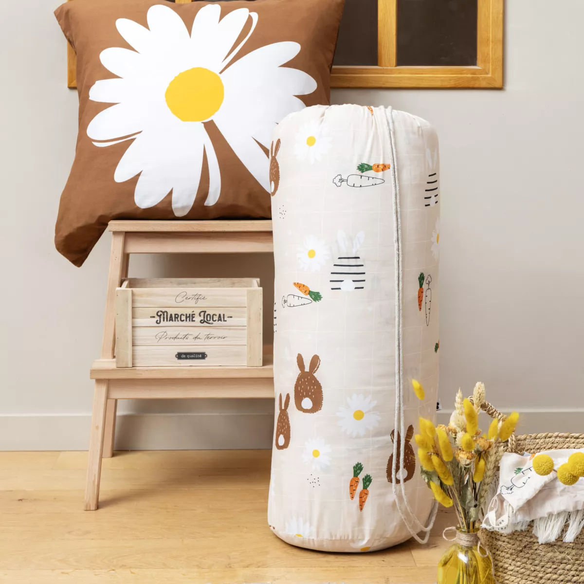 Edredón nórdico estampado y su funda de almohada para niño (140 x 200 cm) Pompon Marrón