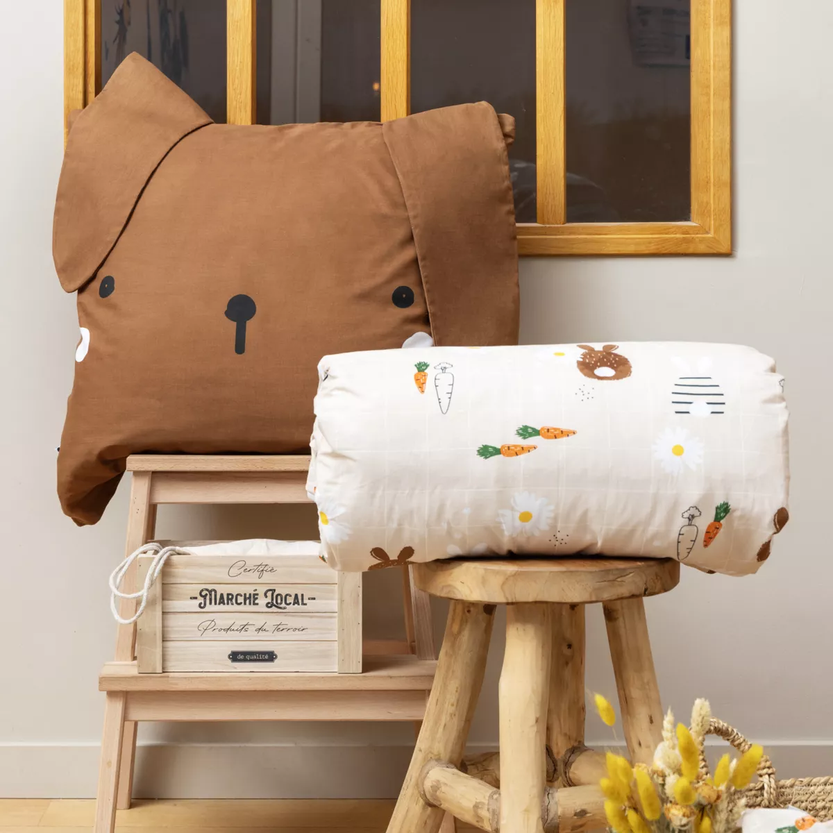 Bettbezug und ein Kopfkissenbezug Baumwolle (140 x 200 cm) Pompon Braun