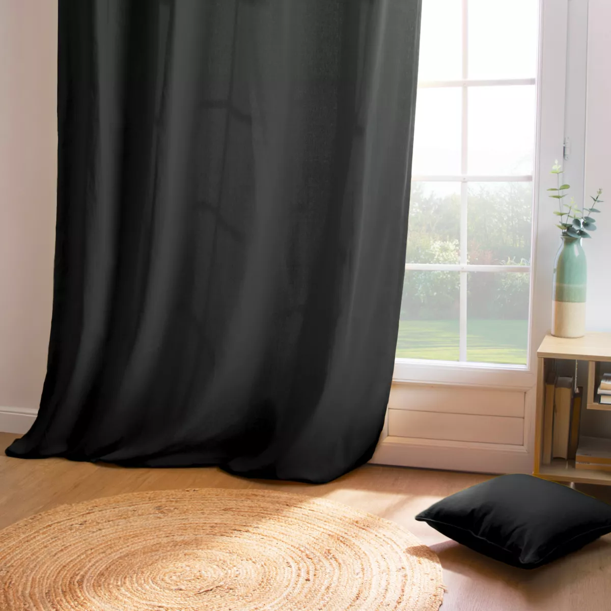 Overgordijn katoen (140 x 260 cm) Pixel Zwart