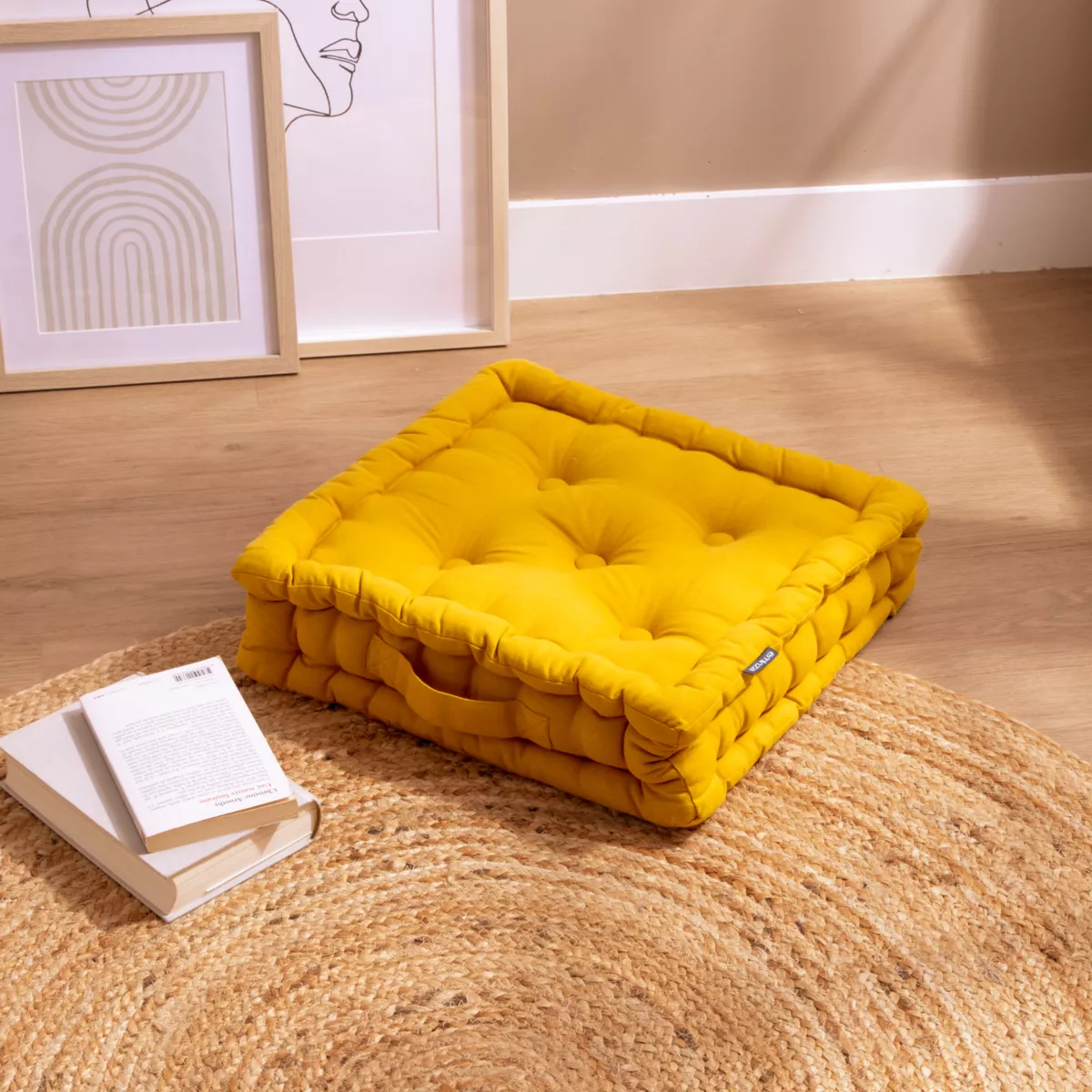 Cojín de suelo en algodón (40 x 40 cm) Pixel Amarillo mostaza