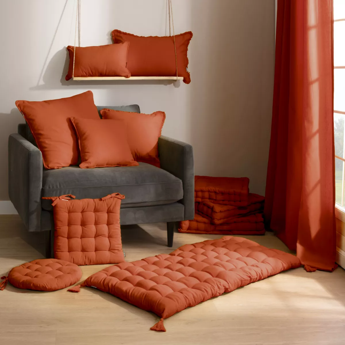 Coussin de sol coton (40 x 40 cm) Pixel Terracotta