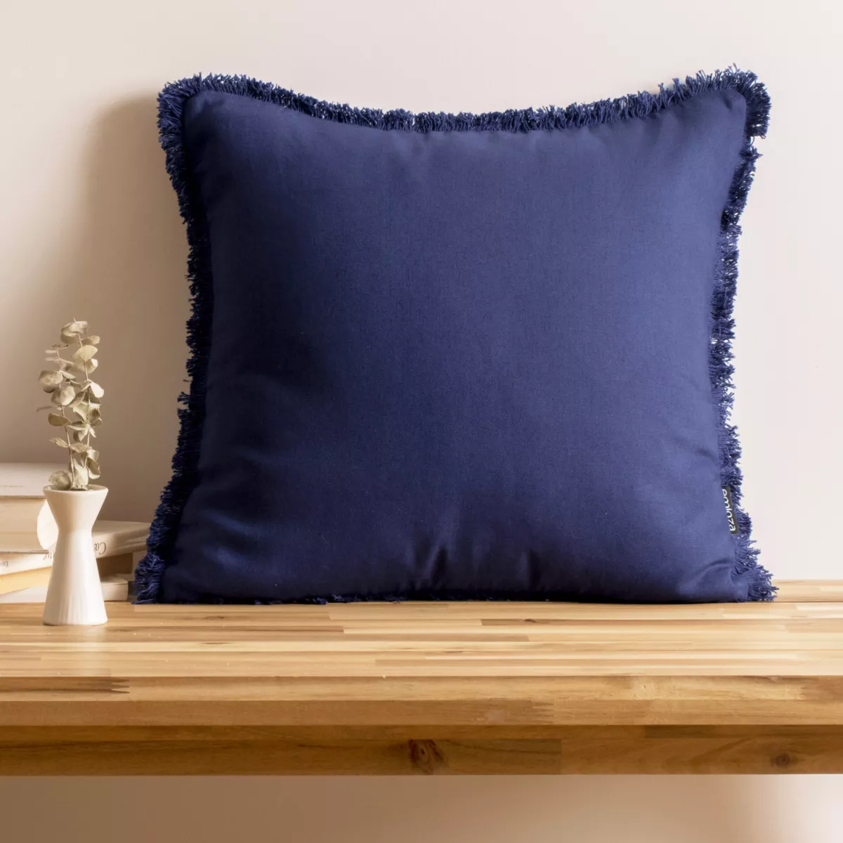 Cuscino quadrato in cotone (45 x 45 cm) Pixel con frange Blu marino