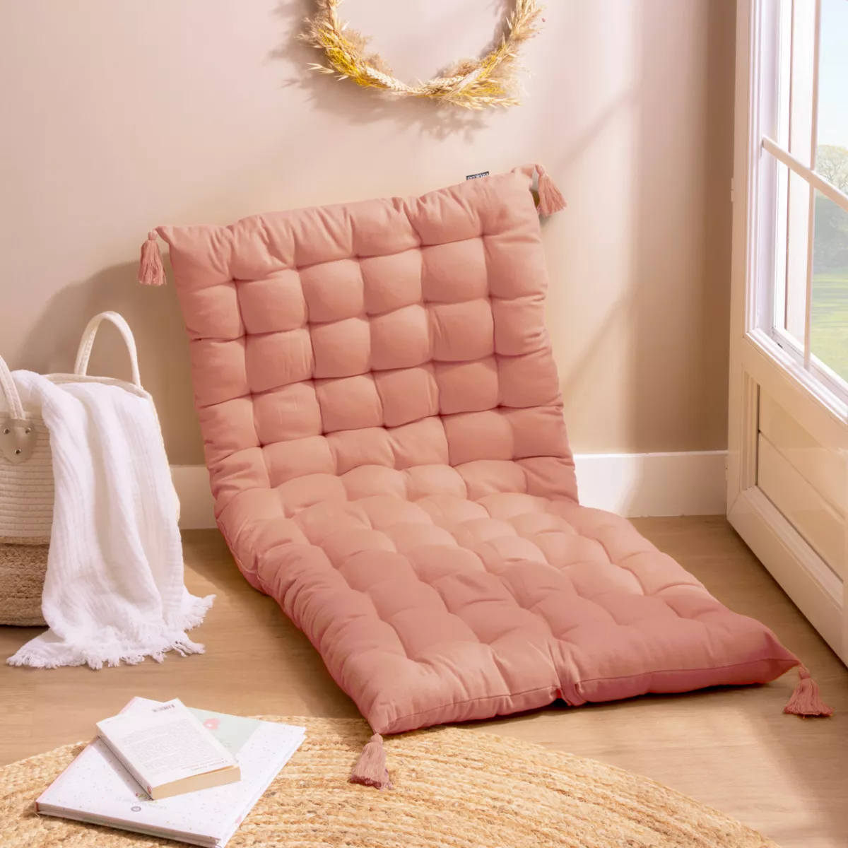 Bodenmatratze aus Baumwolle (120 x 60 cm) Pixel Pfirsichrosa