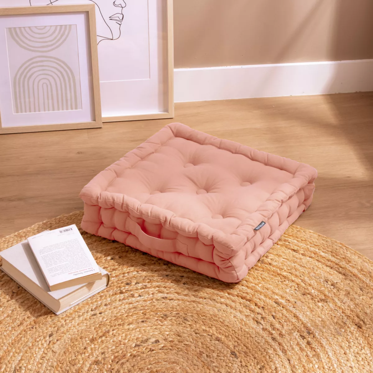 Cojín de suelo en algodón (40 x 40 cm) Pixel Rosa melocotón