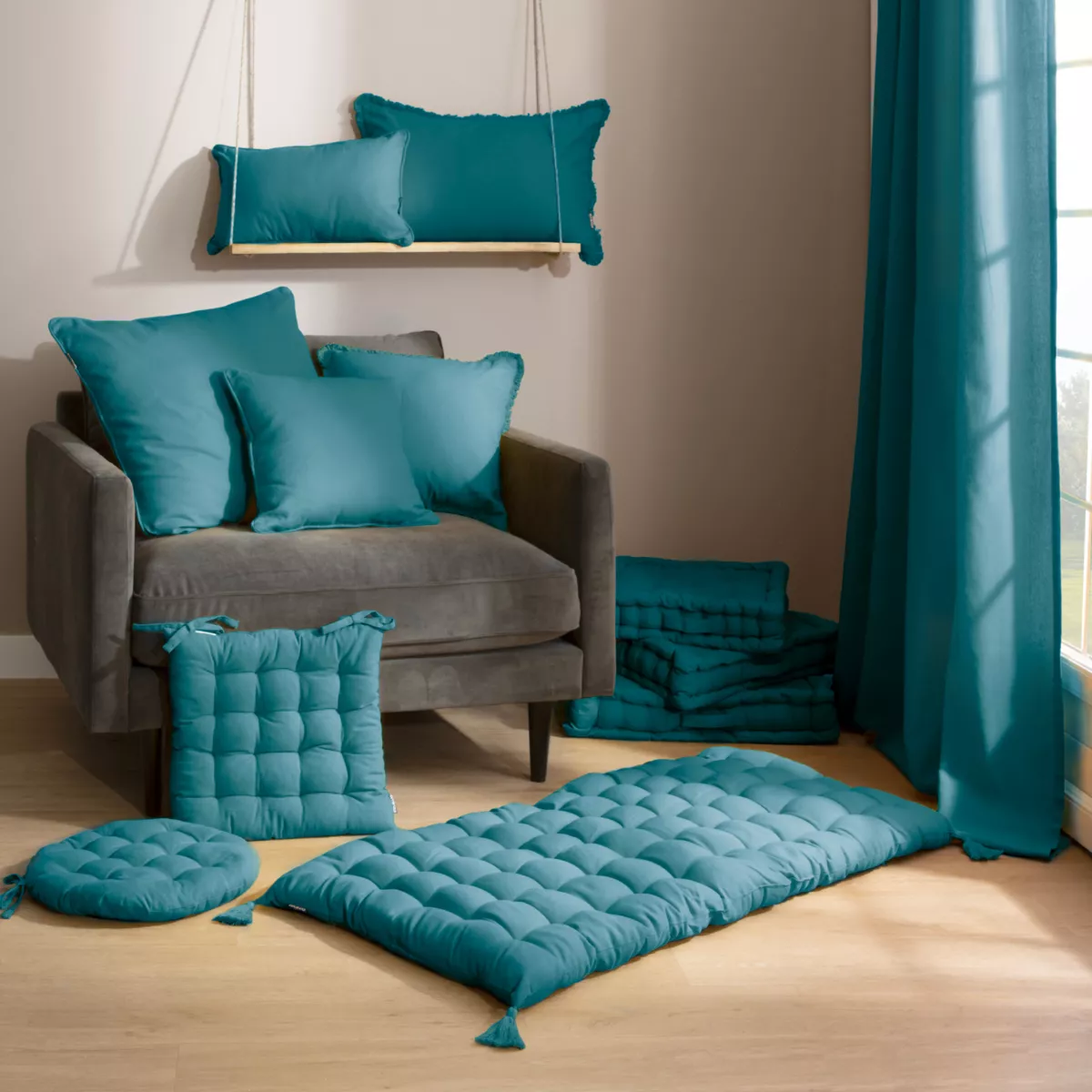 Matelas de sol coton (120 x 60 cm) Pixel Bleu canard