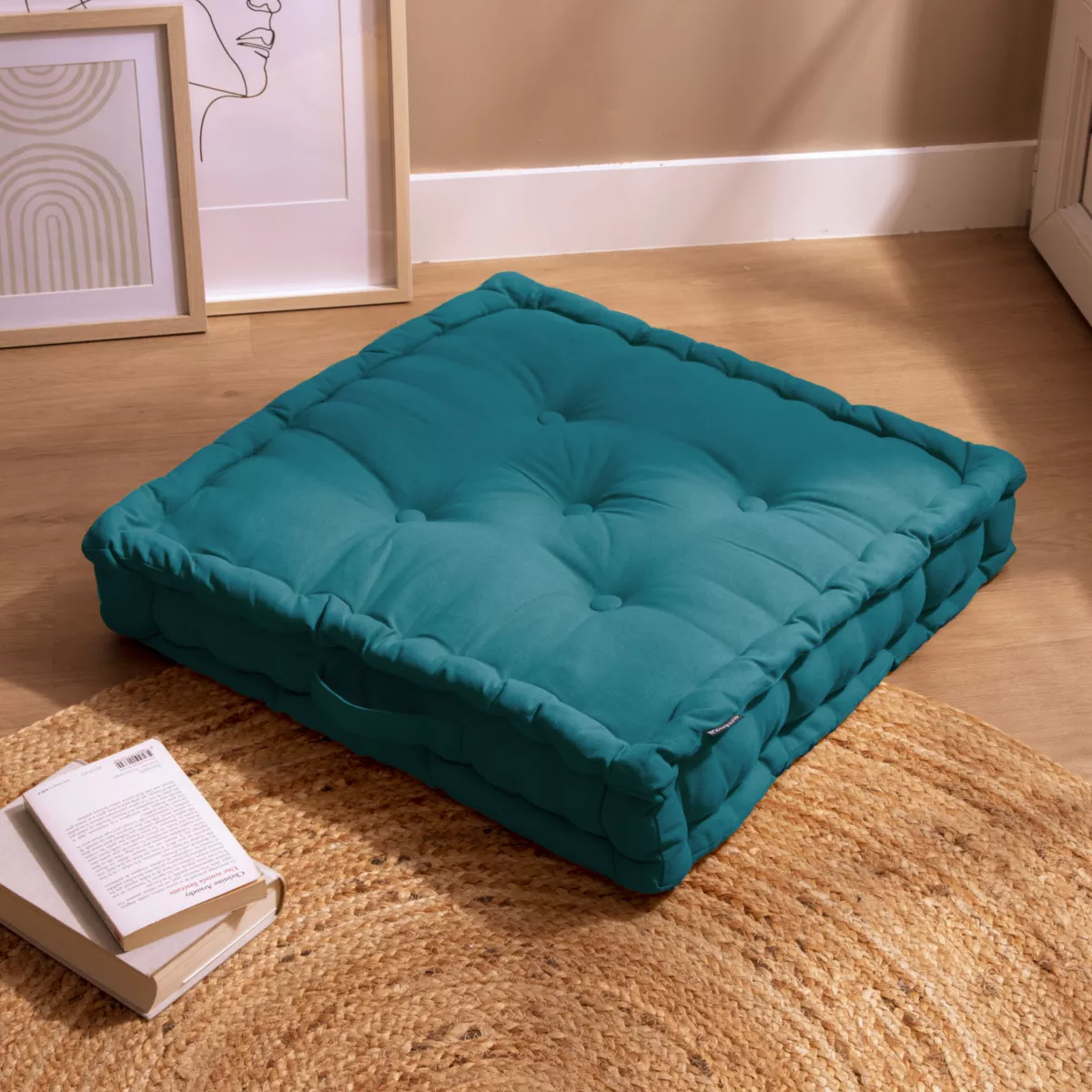 Coussin de sol coton (60 x 60 cm) Pixel Bleu canard