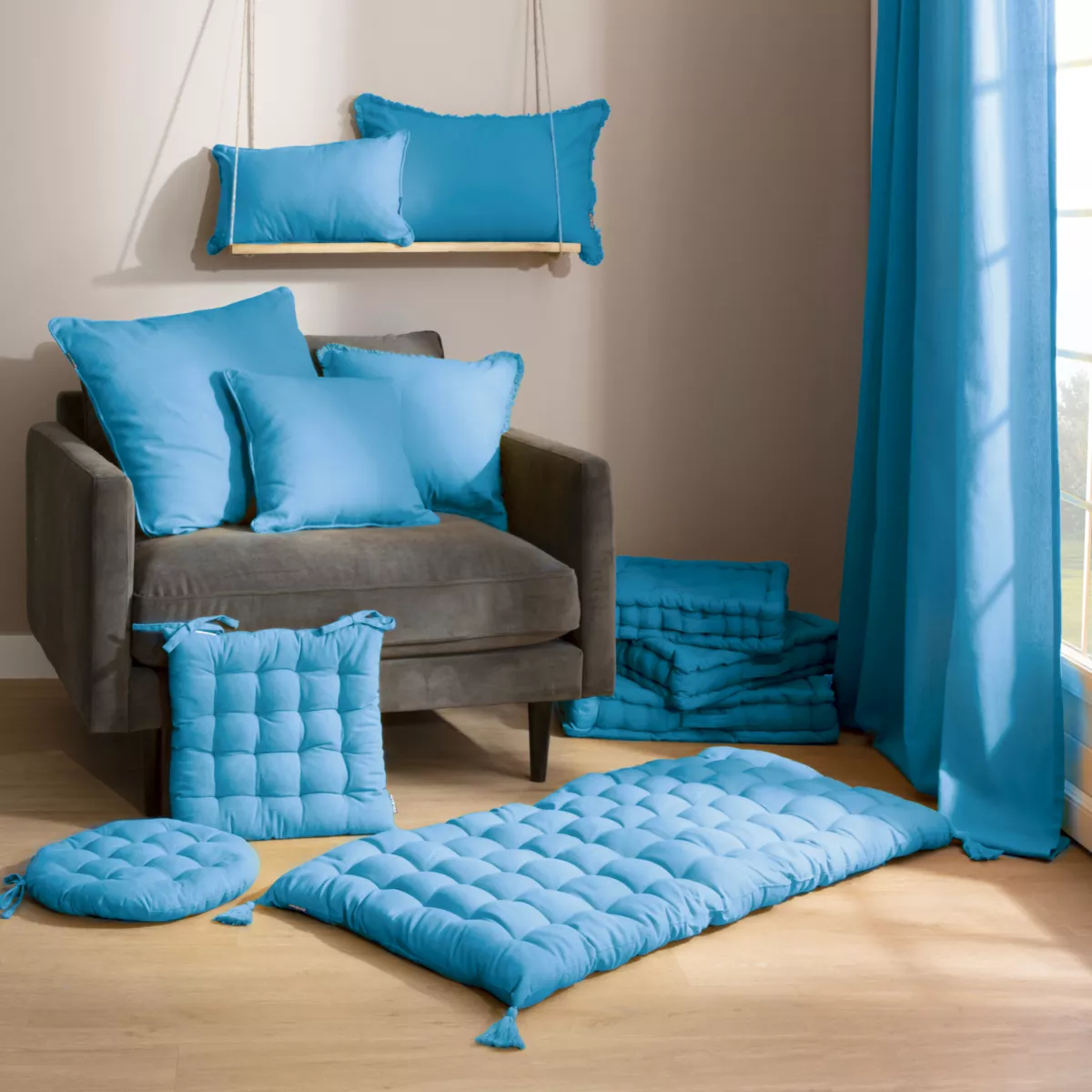 Cuscino rettangolare in cotone (40 x 60 cm) Pixel con frange Blu turchese