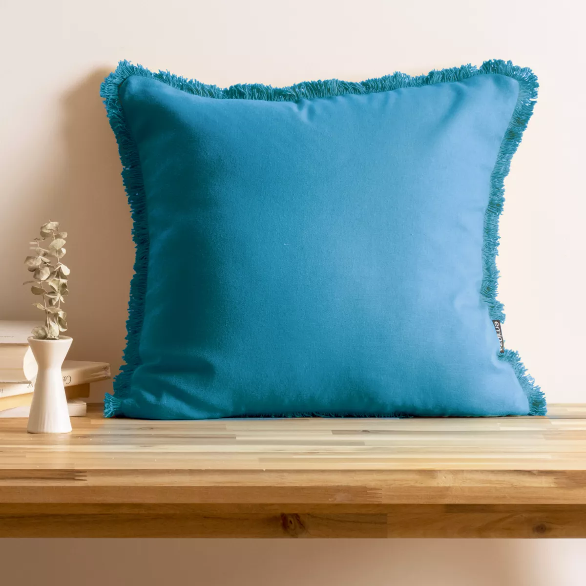 Cuscino quadrato in cotone (45 x 45 cm) Pixel con frange Blu turchese