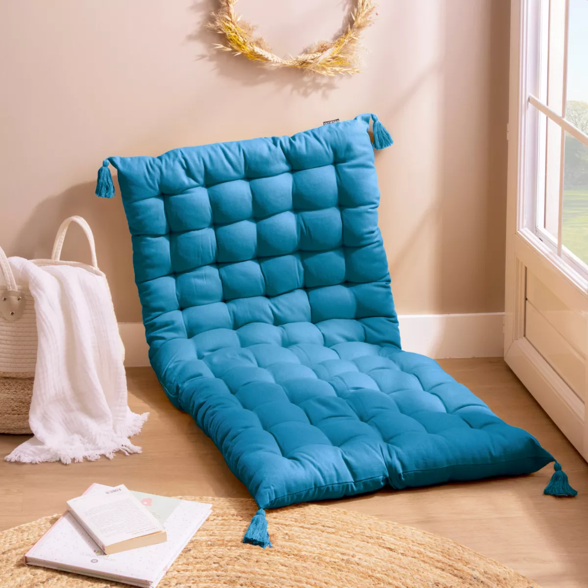 Matelas de sol coton (120 x 60 cm) Pixel Bleu turquoise