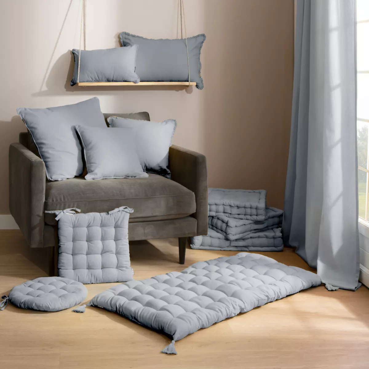 Coussin de sol coton (40 x 40 cm) Pixel Gris