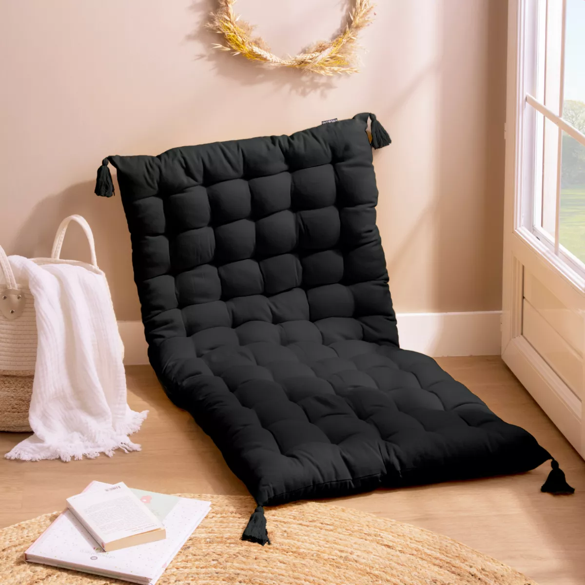 Materasso da terra in cotone (120 x 60 cm) Pixel Nero