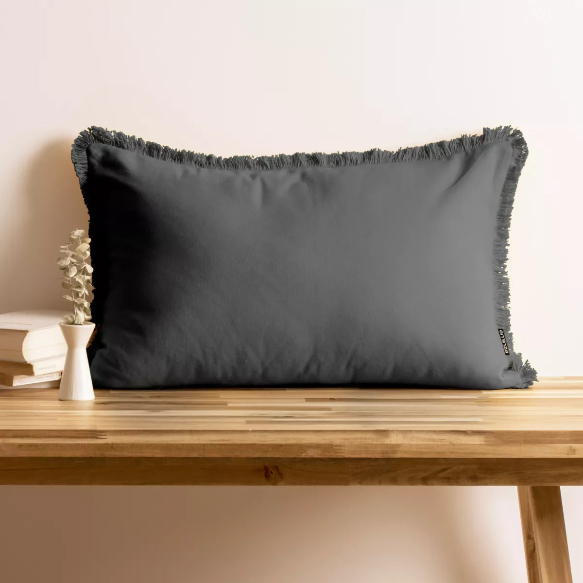 Coussin rectangulaire coton (40 x 60 cm) Pixel franges Gris anthracite