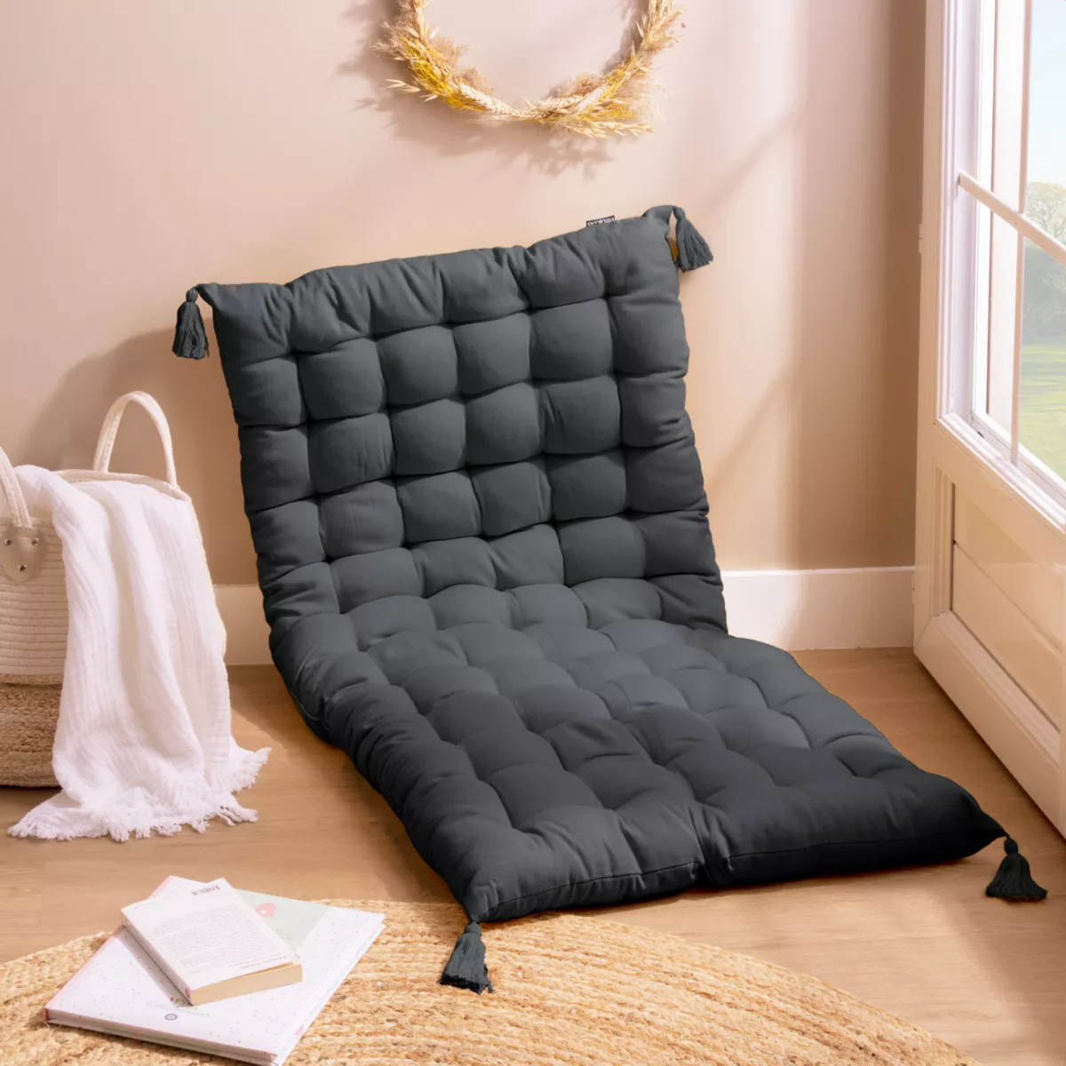 Colchoneta de suelo en algodón (120 x 60 cm) Pixel Gris antracita