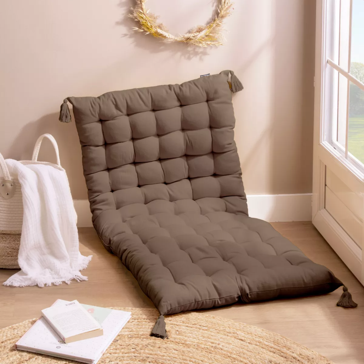 Bomuldsgulvmadras (120 x 60 cm) Pixel Taupe