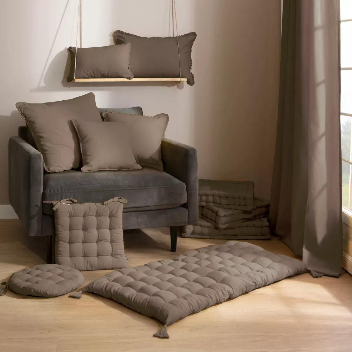 Coussin de chaise carré coton (40 x 40 cm) Pixel Taupe