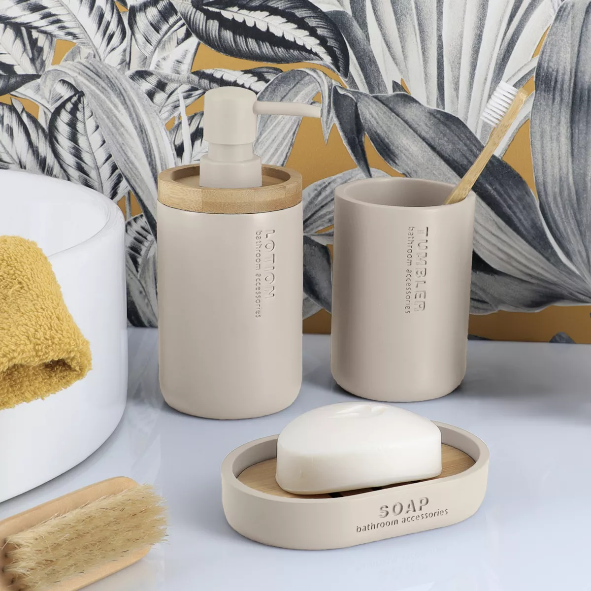 Set di accessori bagno Puro bambù Beige