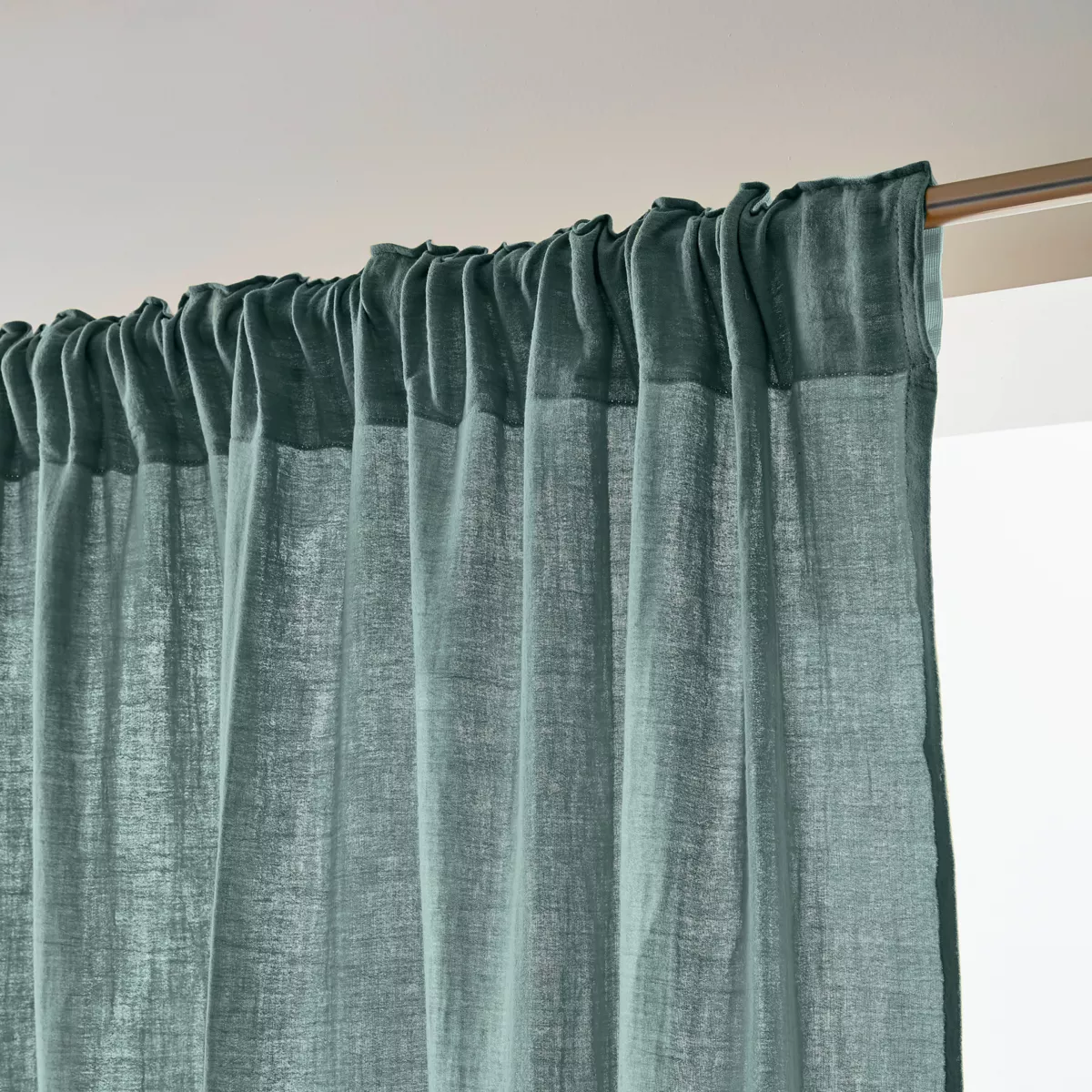 Rideau gaze de coton galon fronceur (140 x 240 cm) Gaïa Bleu canard