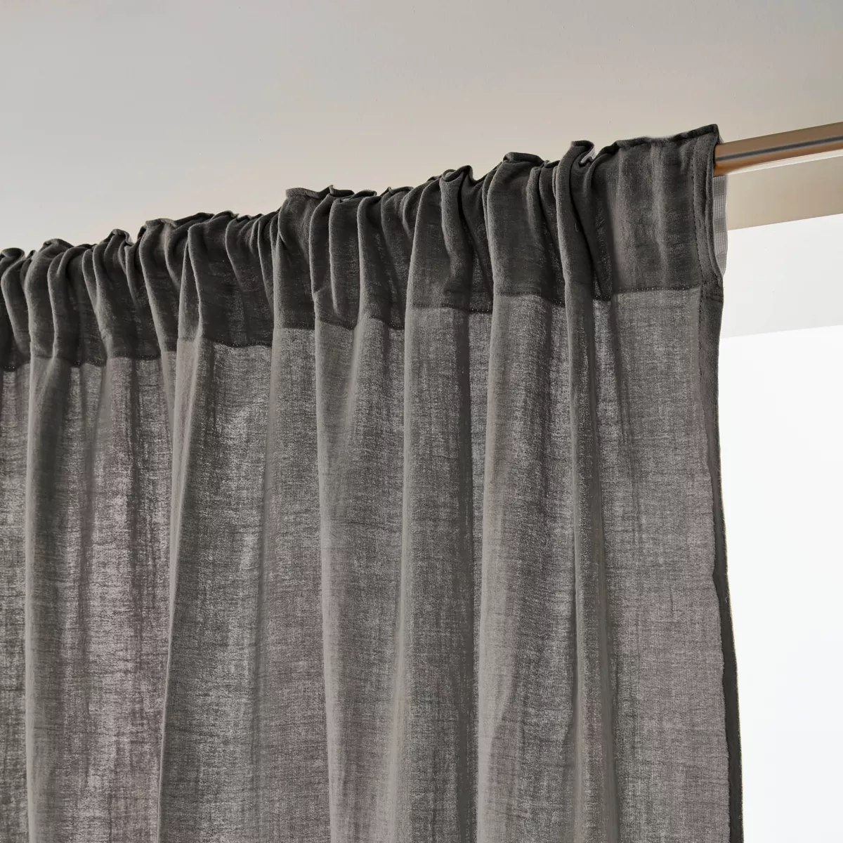 Rideau gaze de coton galon fronceur (140 x 240 cm) Gaïa Gris granit