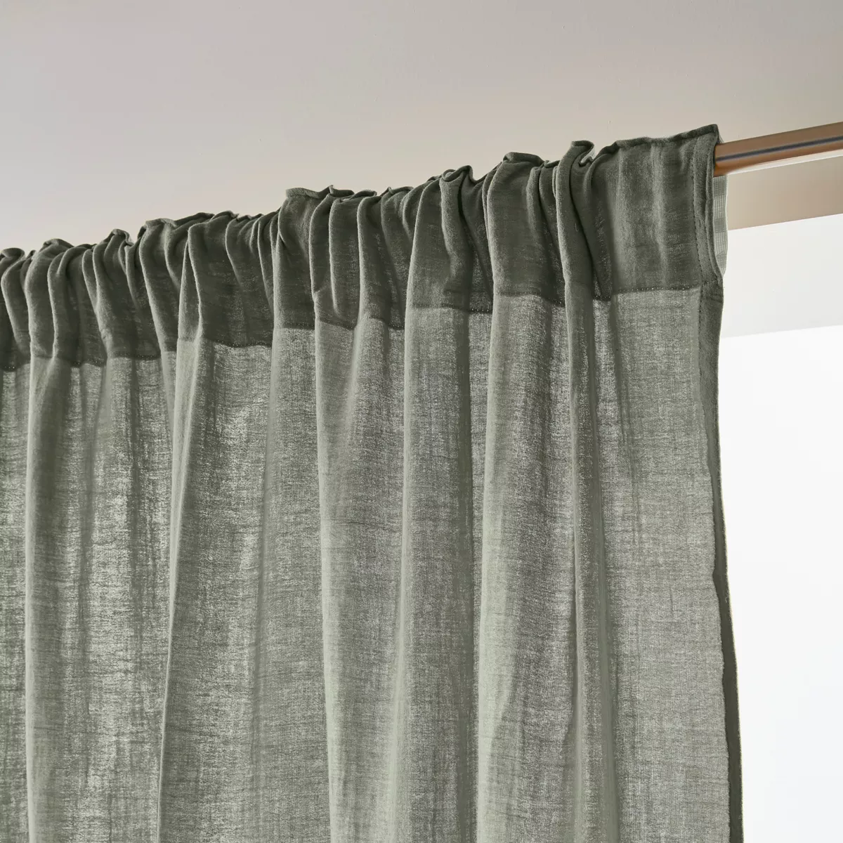 Rideau gaze de coton galon fronceur (180 x 240 cm) Gaïa Vert romarin
