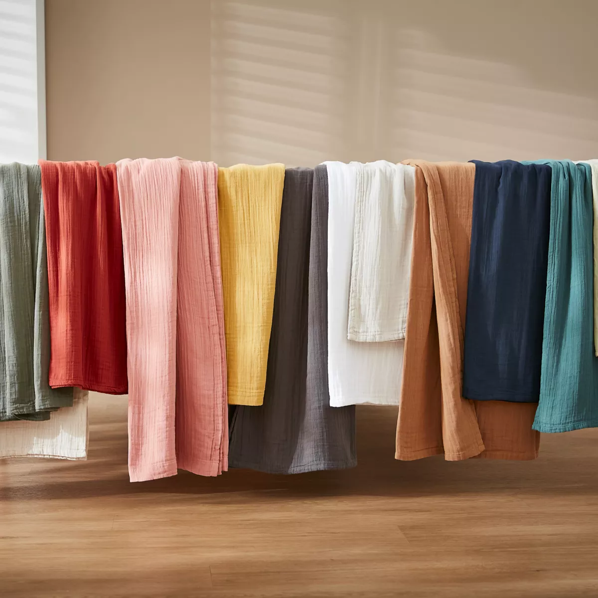 Rideau gaze de coton ajustable (140 x max 300 cm) Gaïa Camel 5