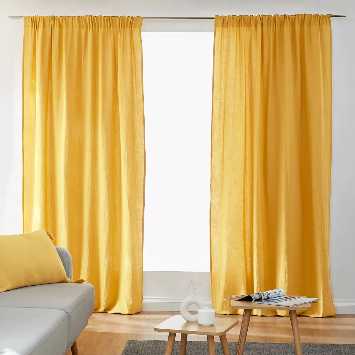 Rideau gaze de coton galon fronceur (180 x 240 cm) Gaïa Jaune safran