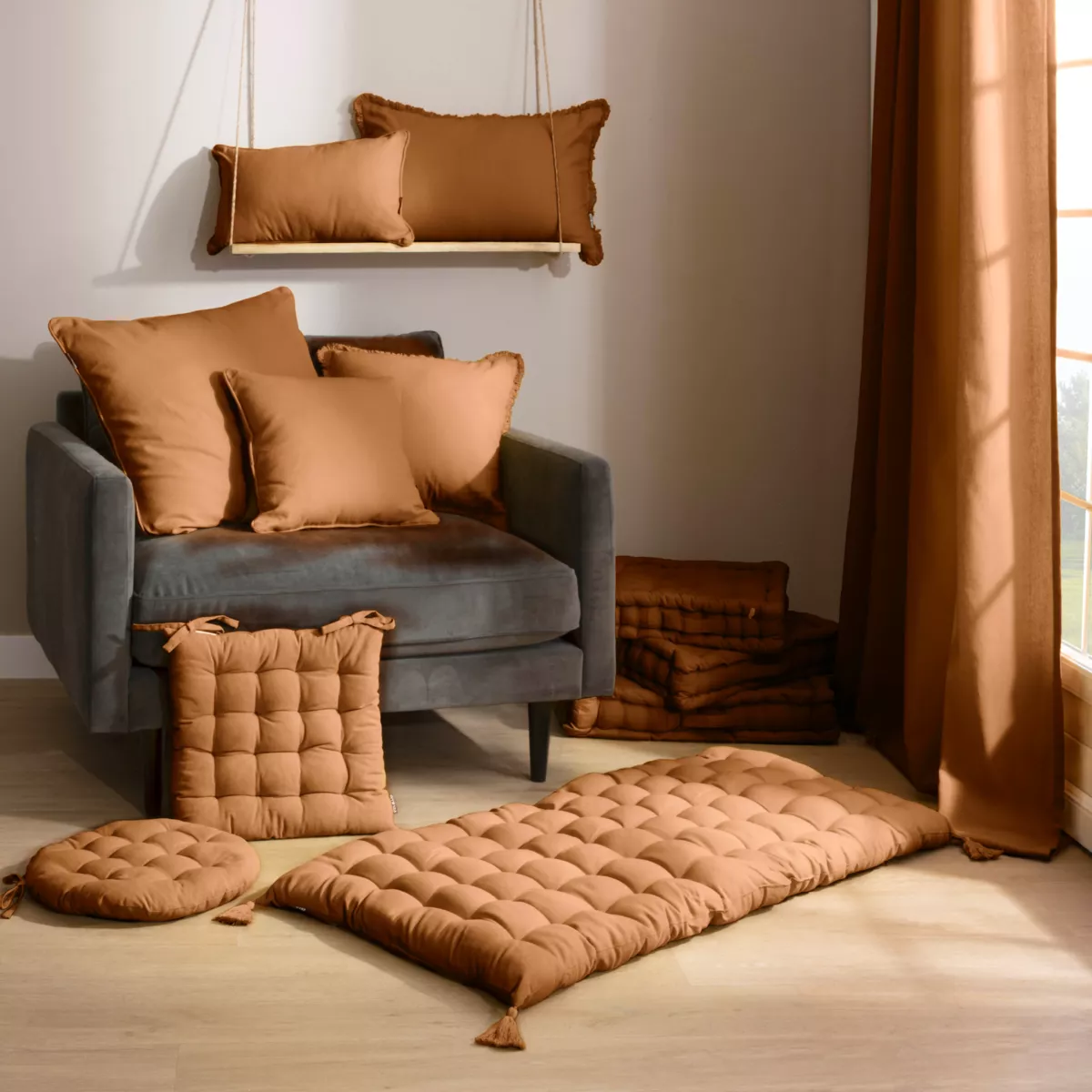 Coussin de sol coton (60 x 60 cm) Pixel Camel