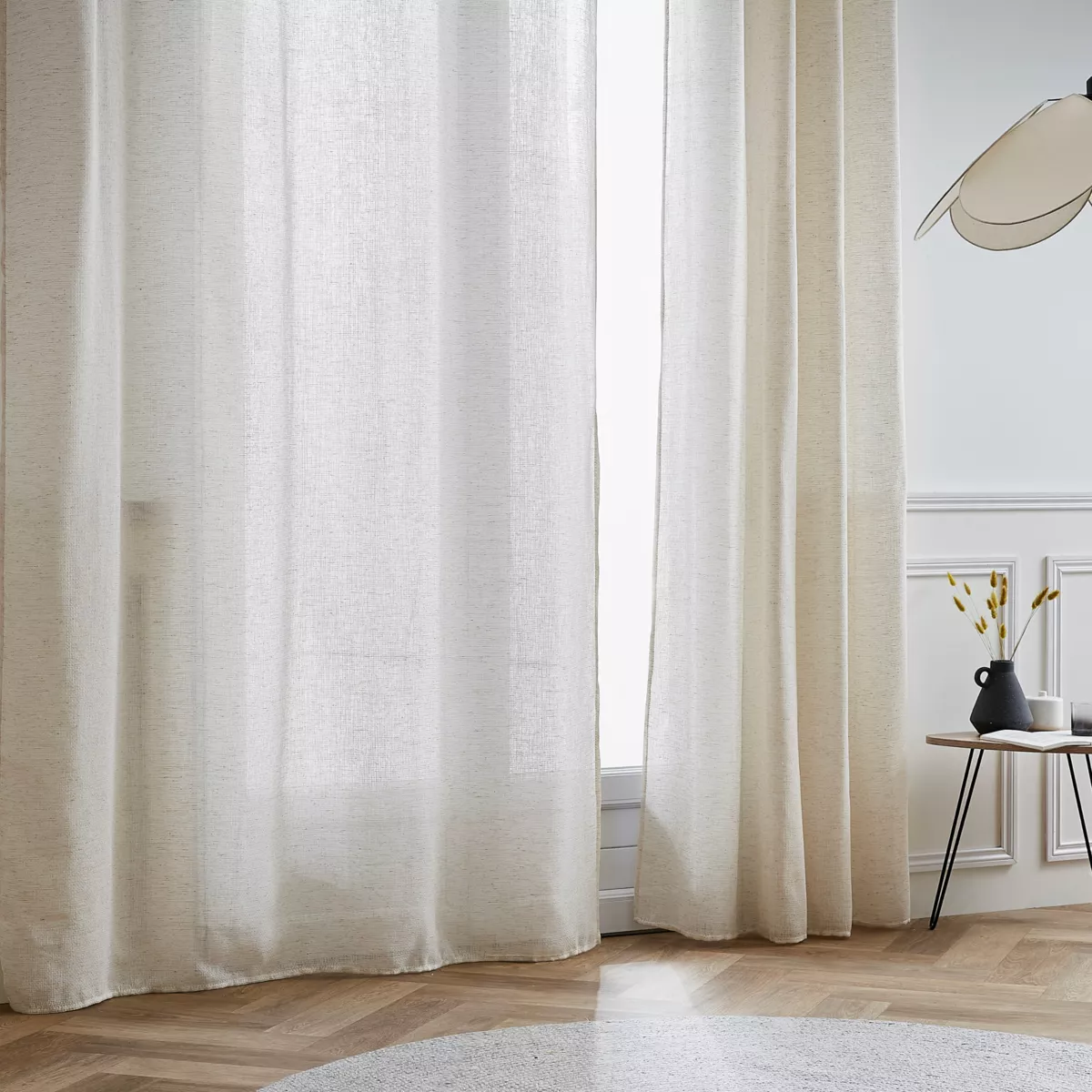 Luca Beige gardin med hør-effekt og øjer (180 x 240 cm)