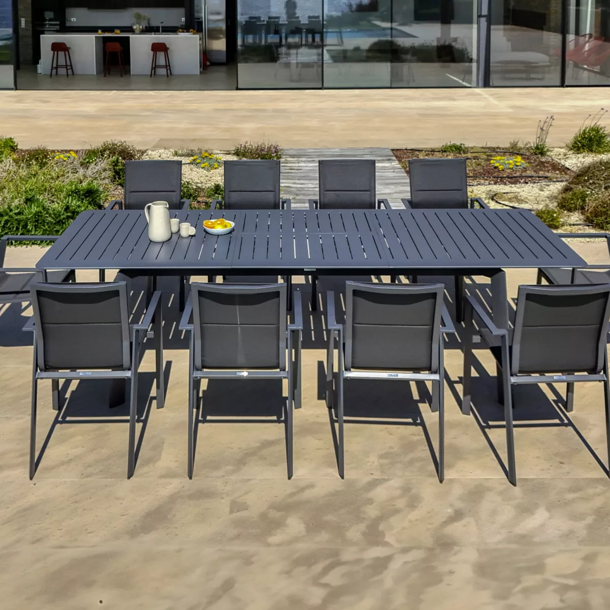 Gartentisch ausziehbar Aluminium - bis zu 10 Pers. (286 x 100 cm) Portofino - Anthrazitgrau