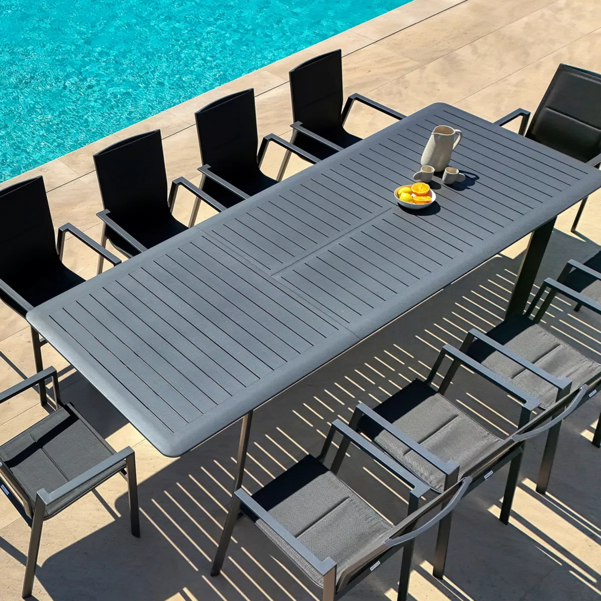 Table de jardin extensible aluminium 10 places (286 x 100 cm) Portofino - Gris anthracite