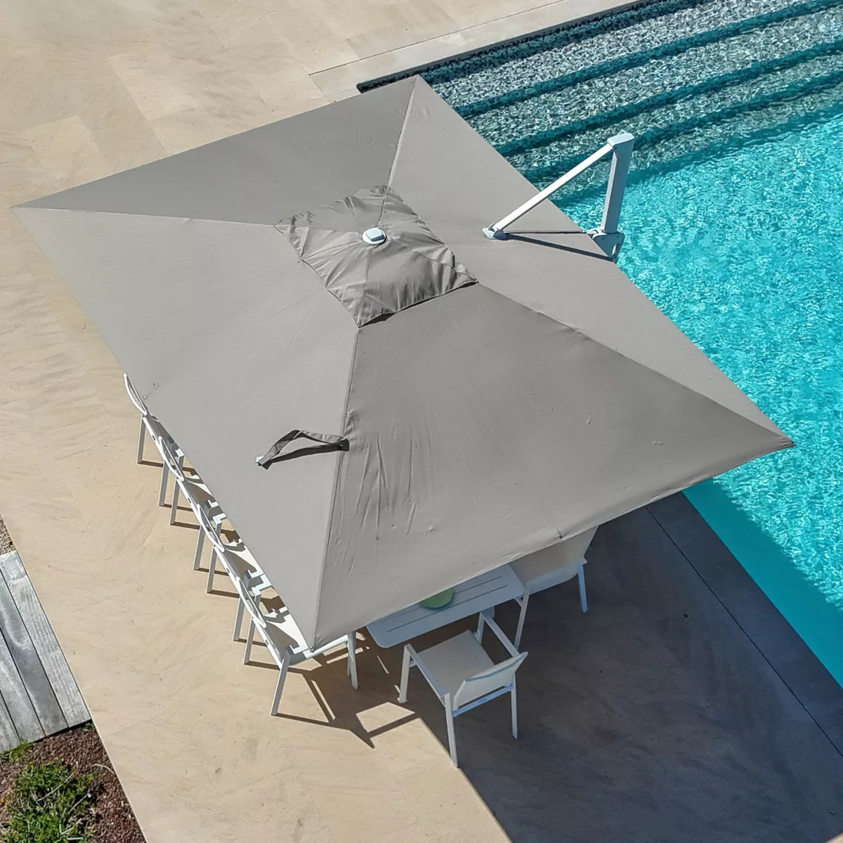 Zweefparasol rechthoekig (L4 x 3m) Yucatan - Wit en taupe