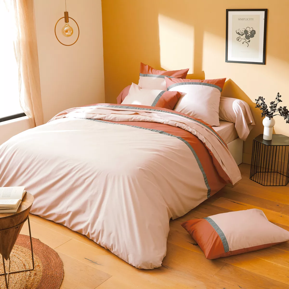 Federa cuscino letto rettangolare percalle di cotone (50 x 70 cm) Macassar Cognac