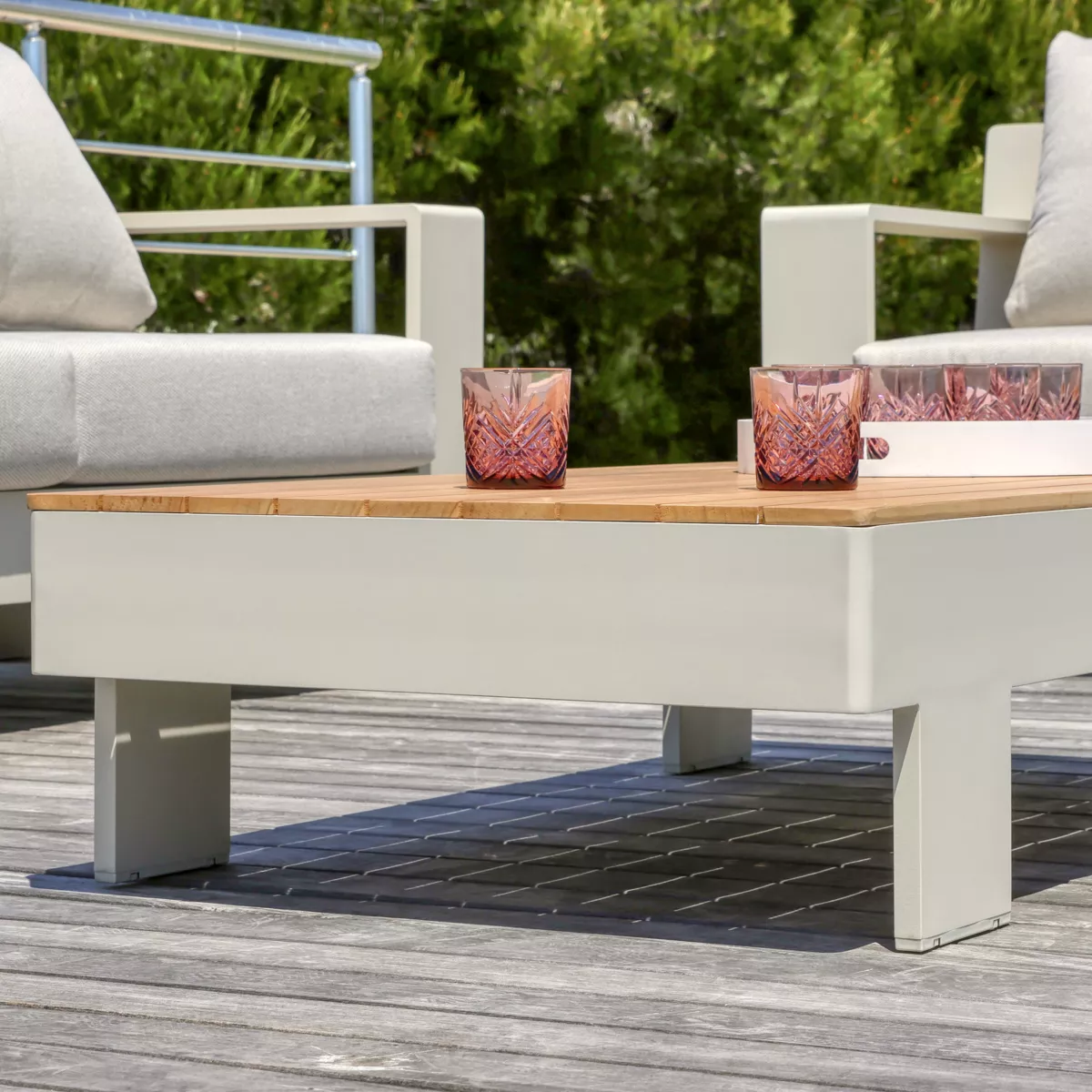 Salon de jardin aluminium/teck 5 places Antibes - Crème