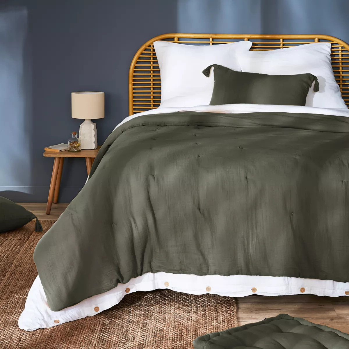 Tagesdecke Baumwoll-Gaze (240 x 220 cm) Gaïa Rosmaringrün