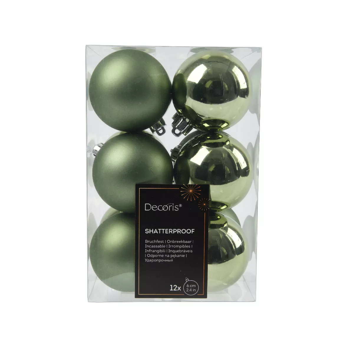 Lot de 12  Boules incassable brill- mat ALPINE dia6.00cm vert romarin