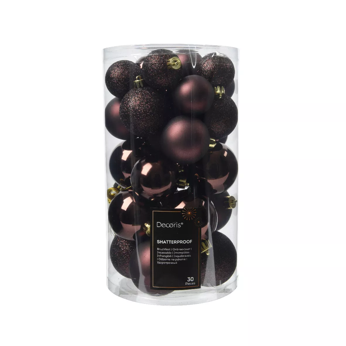 Lot de 30  Boules incassable brill- mat- paill ALPINE dia6.00cm noir truffe