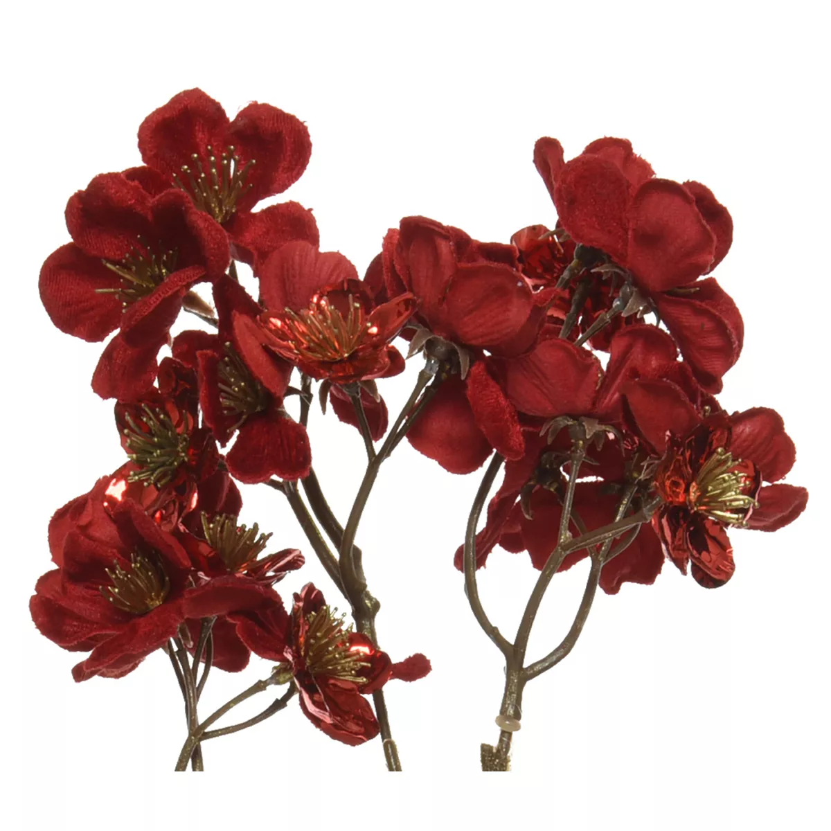 Tak met bloemen (H78 cm) Rode fluwelen Kornoelje