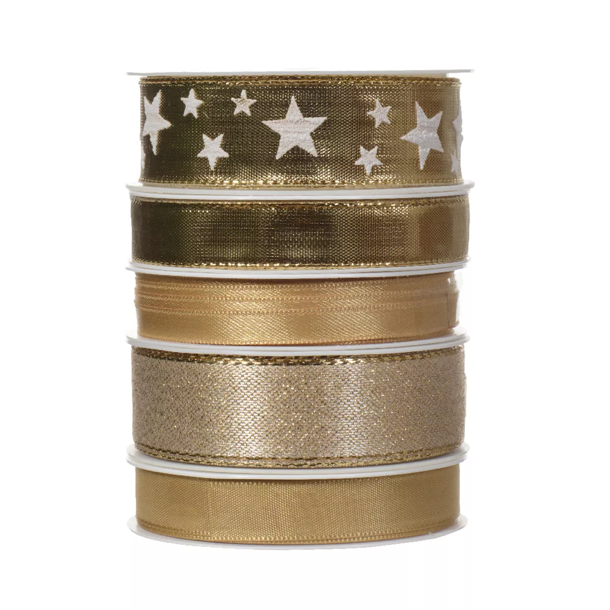 5er Set Geschenkband Weihnachten 3 m - Satin und Sterne Gold