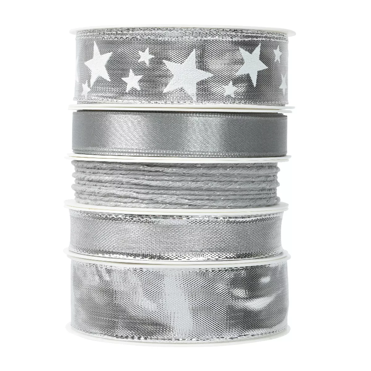 Set de 5  Ruban polyester L300.00-W2.50-H0.20cm argent
