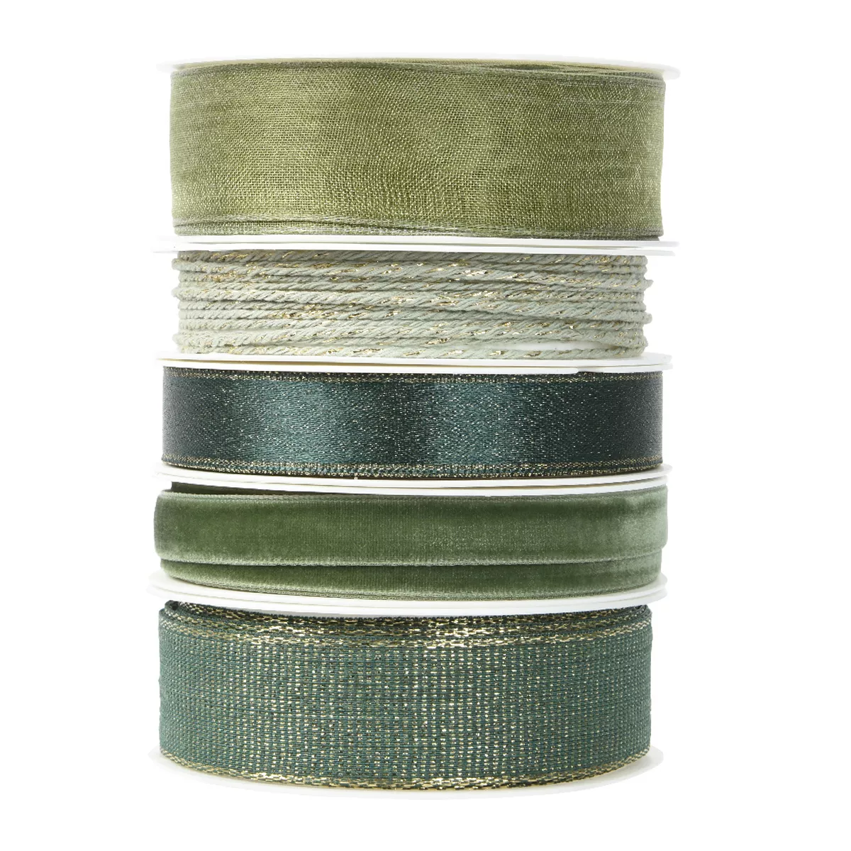 Set de 5  Ruban polyester L300.00-W2.50-H0.20cm vert
