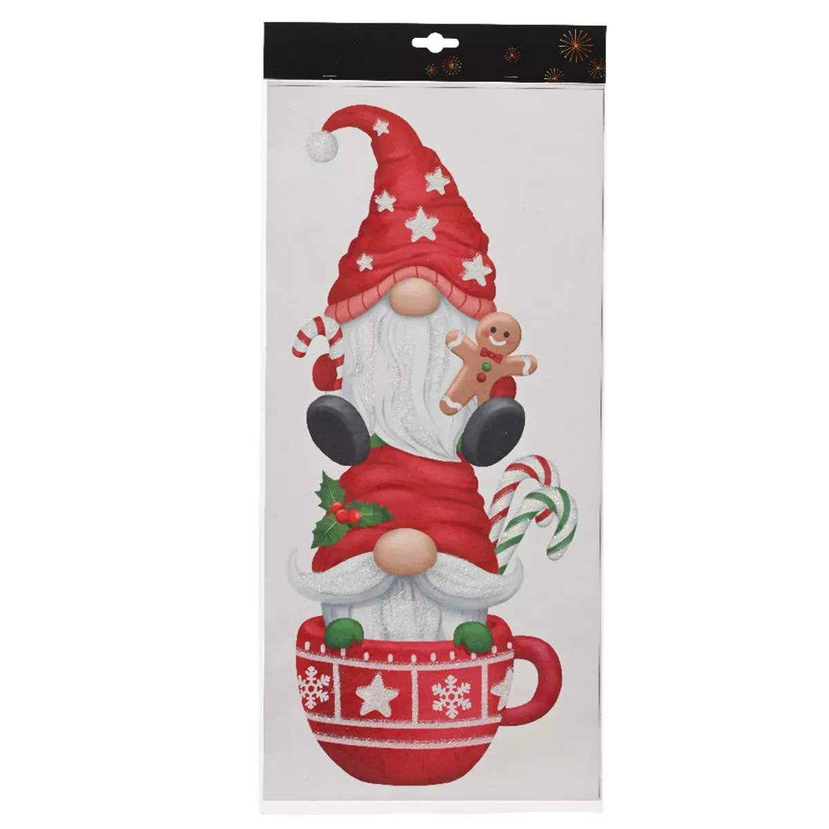 Adesivo di Natale per finestra Tazza e Gnomi golosi