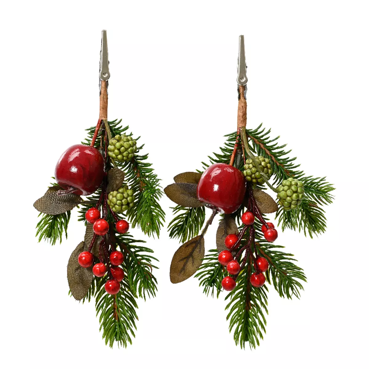 Set di 2 rami di abete (H22 cm) Mele dolci Rosso