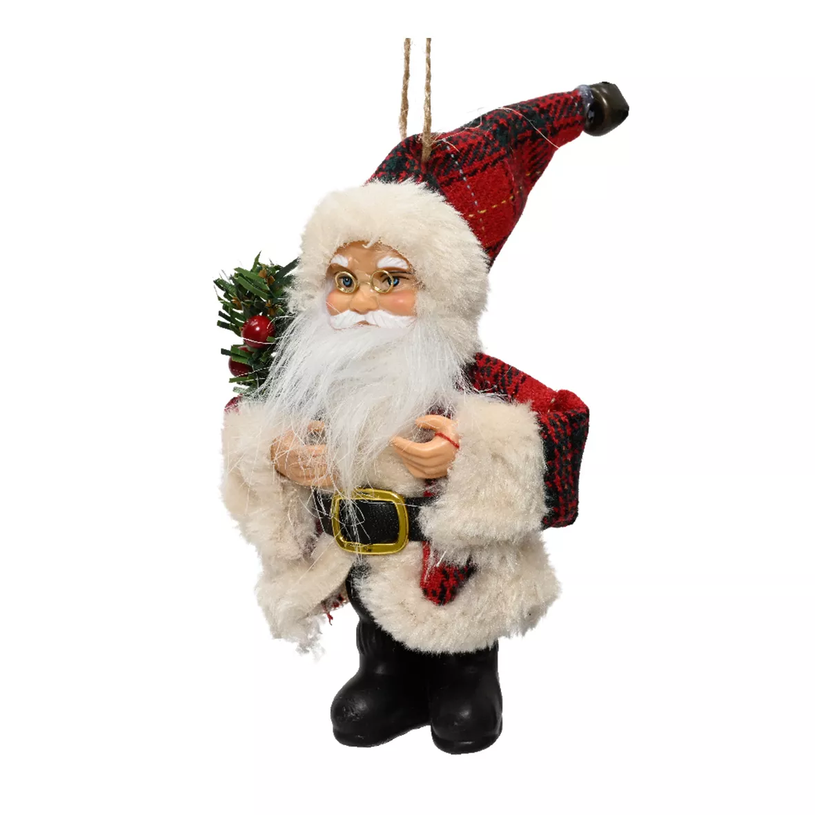 Père Noël à suspendre (H13 cm) Tradition tartan Écossais