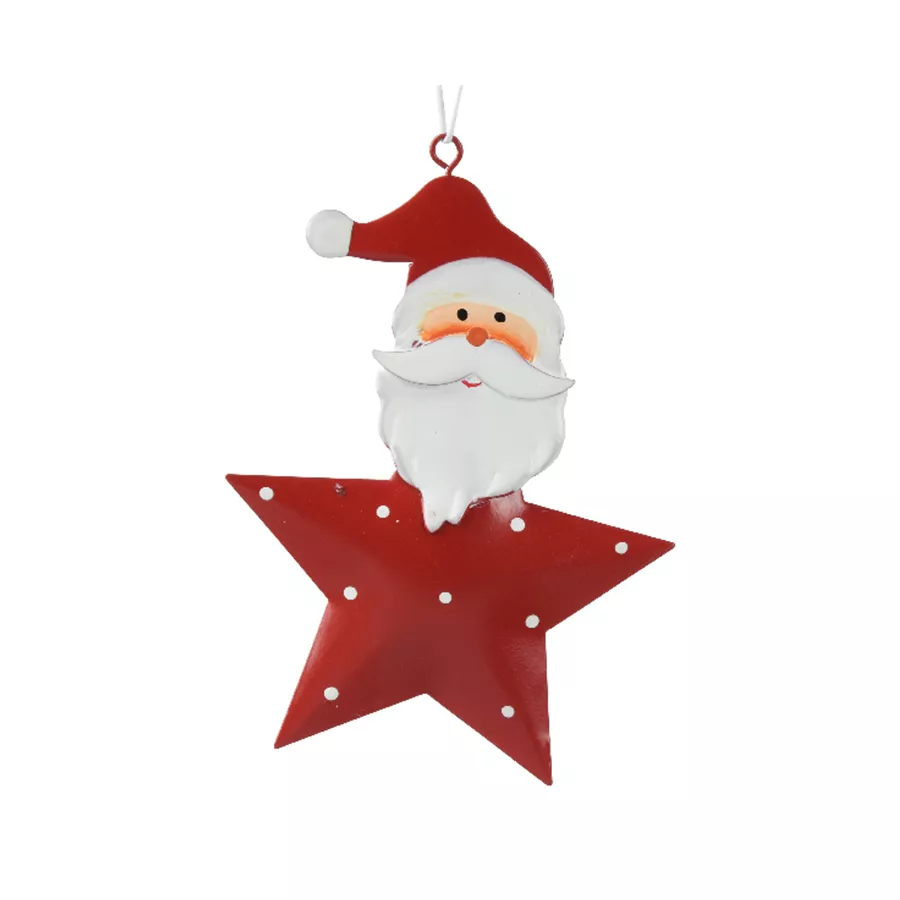 Babbo Natale da appendere in metallo (H12 cm) Stella e pois Rosso